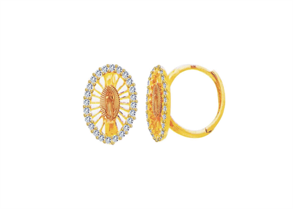 Two Tone Plated Mother Mary CZ Earring